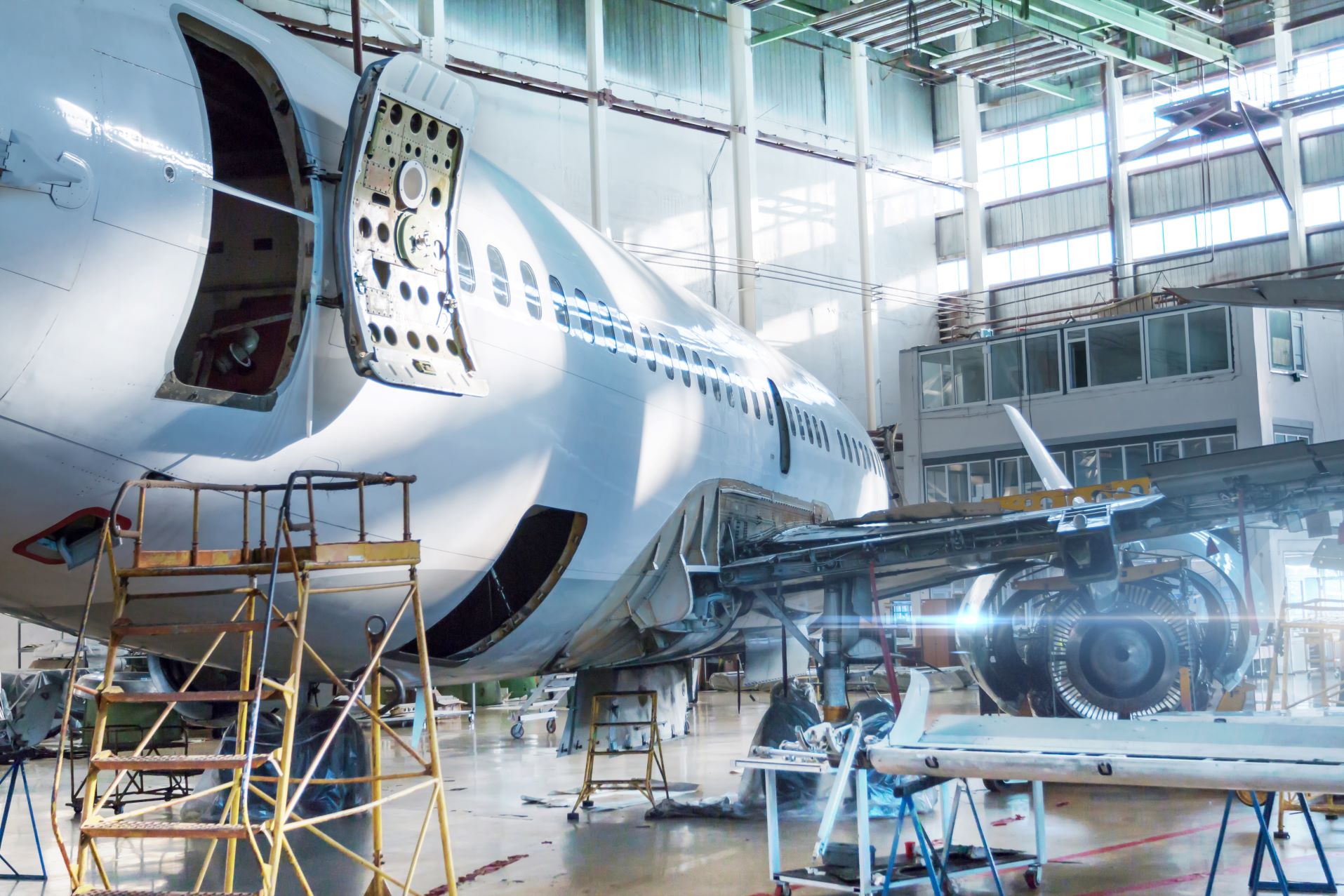 Airplane in hangar for maintenance